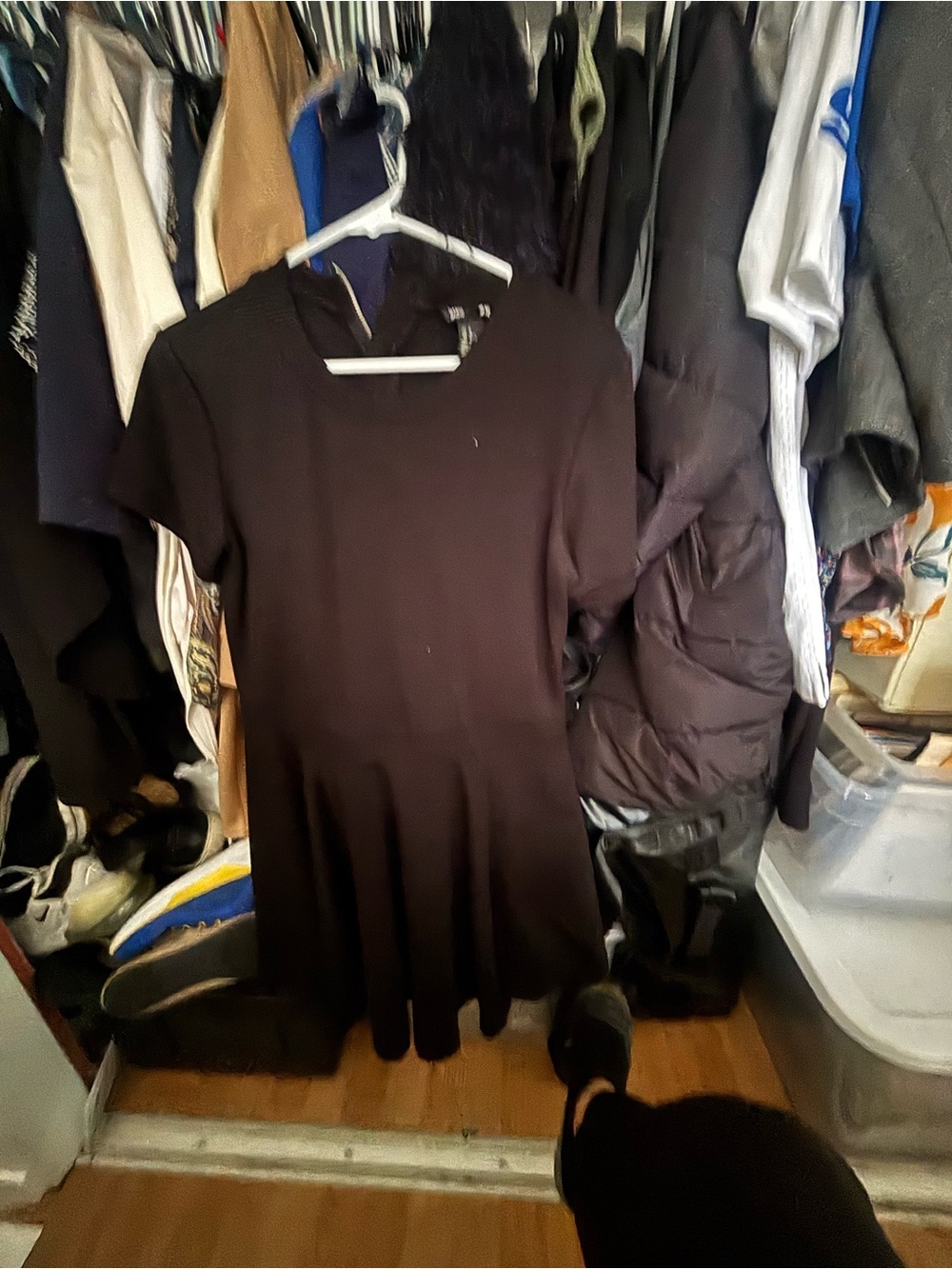 H&M Black Short Sleeve Fit-and-Flare Dress